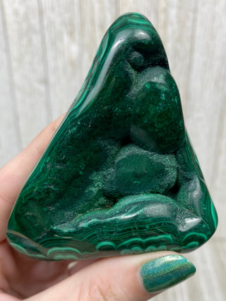 Malachite High Grade Polished Chunk from Curious Muse Crystals Tagged with Copper Stone, Crystal Healing, Dark Green Stone, Genuine Crystal, green, Hearth Chakra, hide-notify-btn, high grade, Malachite, Manifestation, Mineral Collection, Natural Mineral, polished, Raw Mineral