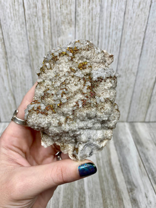 Calcite with Chalcopyrite | Cozamin Mine, Zacatecas, Mexico from Curious Muse Crystals Tagged with calcite, chalcopyrite, clear, fine mineral, gold, hide-notify-btn, mexico, raw