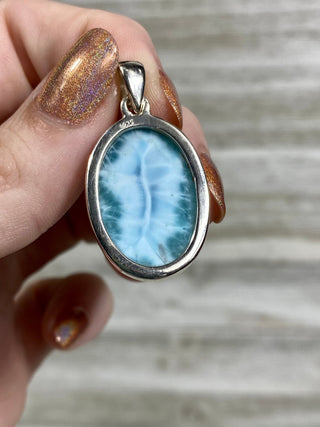 Larimar in Sterling Silver Pendant from Curious Muse Crystals Tagged with blue, crystal healing, Crystal Jewelry, energy work, hide-notify-btn, larimar, Sterling, sterling silver