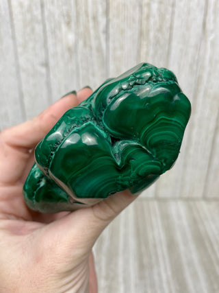 Malachite High Grade Polished Chunk from Curious Muse Crystals Tagged with Copper Stone, Crystal Healing, Dark Green Stone, Genuine Crystal, green, Hearth Chakra, hide-notify-btn, high grade, Malachite, Manifestation, Mineral Collection, Natural Mineral, polished, Raw Mineral
