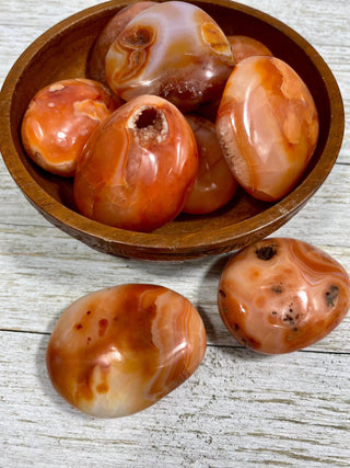 Carnelian Palm Stone | Red Banded Agate from Curious Muse Crystals Tagged with agate, banded agate, carnelian, carving, crystal, orange, palm stone, palmstone, polished, red