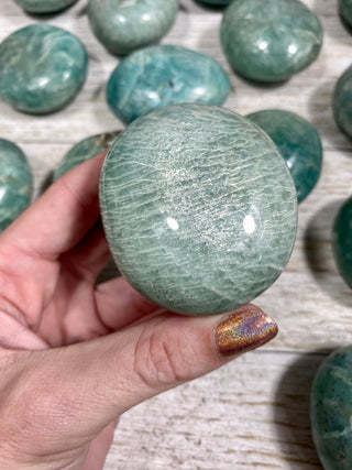 Amazonite Palm Stone from Curious Muse Crystals Tagged with amazonite, blue, carving, crystal, green, palm stone, palmstone, polished