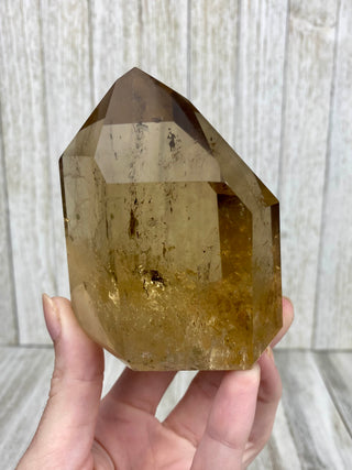 Citrine Tower from Brazil with Green Tourmaline | Polished Crystal Obelisk from Curious Muse Crystals Tagged with brazil, citrine, Crystal healing, genuine crystal, natural citrine, solar plexus chakra, tower, yellow