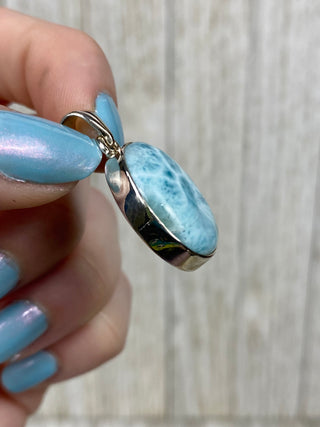 Larimar in Sterling Silver Pendant from Curious Muse Crystals Tagged with blue, crystal healing, Crystal Jewelry, energy work, hide-notify-btn, larimar, Sterling, sterling silver