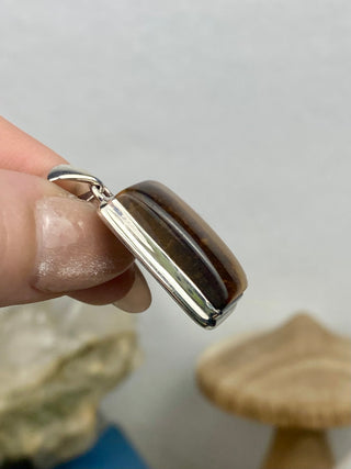 Tiger's Eye in Sterling Silver Pendant from Curious Muse Crystals Tagged with confidence, confidence crystal, hide-notify-btn, necklace, Pendant, solar plexus, solar plexus chakra, solar plexus work, sterling silver, tiger eye, tigers eye, yellow