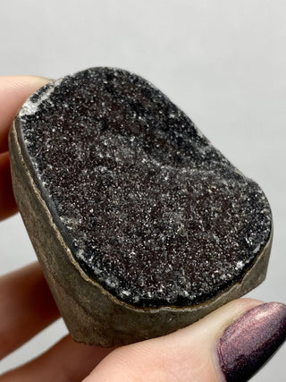 Black Galaxy Amethyst Cut Base | Brazil from Curious Muse Crystals Tagged with amethyst, black, cut base amethyst, extra dark amethyst, goethite amethyst, hematite amethyst, hide-notify-btn, purple, raw, unique amethyst