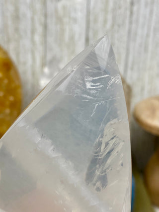 Girasol Quartz Flame | Smoky Gray Layering from Curious Muse Crystals Tagged with brazil, carving, clear, clear quartz, crystal, flame, girasol, hide-notify-btn, pink, polished, quartz, tower