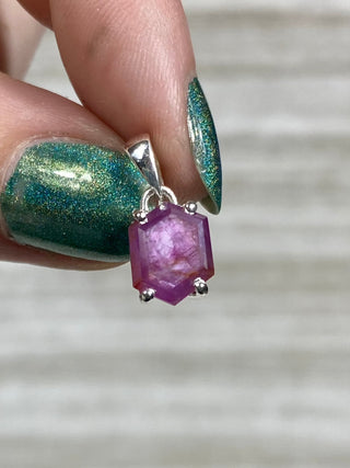 Ruby Facet in Sterling Silver Pendant from Curious Muse Crystals Tagged with asterism, corundum, crystal healing, Crystal Jewelry, energy work, hide-notify-btn, pink, red, ruby, Sterling, sterling silver