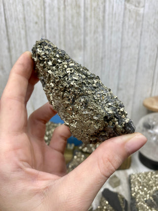 Pyrite on Shungite Raw Layered Plate | Brazil from Curious Muse Crystals Tagged with abundance, black, brazil, cleansing, gold, manifestation, purification, pyrite, shungite