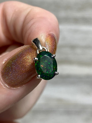 Black Opal in Sterling Silver Pendant from Curious Muse Crystals Tagged with black opal, crystal healing, Crystal Jewelry, energy work, flashy opal, hide-notify-btn, opal, opal crystal pendant, reiki crystal, Sterling, sterling silver, witchy jewelry