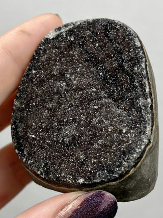 Black Galaxy Amethyst Cut Base | Brazil from Curious Muse Crystals Tagged with amethyst, black, cut base amethyst, extra dark amethyst, goethite amethyst, hematite amethyst, hide-notify-btn, purple, raw, unique amethyst