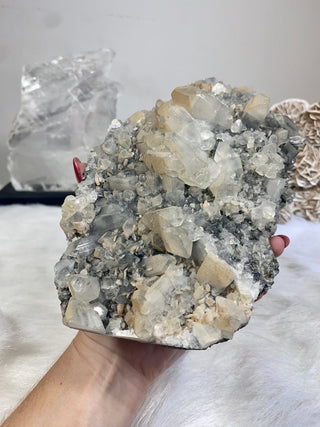 Apophyllite on Chalcedony with Tan Inclusions | India from Curious Muse Crystals Tagged with apophyllite, chalcedony, clear, hide-notify-btn, raw, raw mineral, zeolite