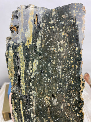 Ocean Jasper Slab | Druzy Pocket from Curious Muse Crystals Tagged with Crystal healing, drusy pocket, hide-notify-btn, jasper, Madagascar mineral, mineral collection, natural mineral, ocean jasper, Orbicular jasper, peace and calming, purple, reiki healing, slab, white