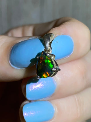 Black Opal in Sterling Silver Pendant from Curious Muse Crystals Tagged with black opal, crystal healing, Crystal Jewelry, energy work, flashy opal, hide-notify-btn, opal, opal crystal pendant, reiki crystal, Sterling, sterling silver, witchy jewelry