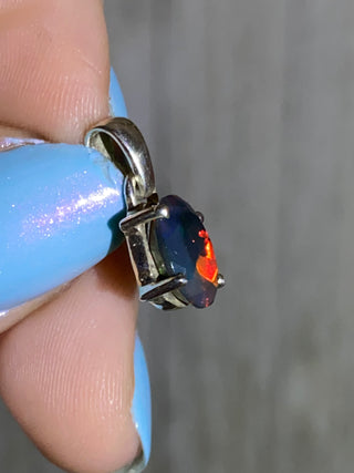Black Opal in Sterling Silver Pendant from Curious Muse Crystals Tagged with black opal, crystal healing, Crystal Jewelry, energy work, flashy opal, hide-notify-btn, opal, opal crystal pendant, reiki crystal, Sterling, sterling silver, witchy jewelry