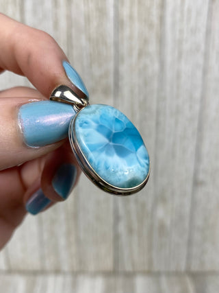 Larimar in Sterling Silver Pendant from Curious Muse Crystals Tagged with blue, crystal healing, Crystal Jewelry, energy work, hide-notify-btn, larimar, Sterling, sterling silver