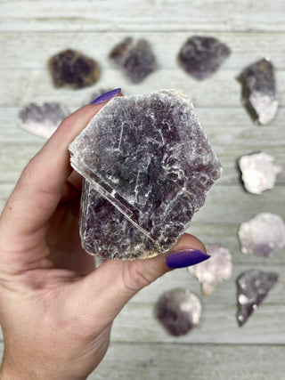 Lepidolite Mica Slices from Curious Muse Crystals Tagged with crystal, lepidolite, lithium, mica, purple, raw, raw mineral, slice