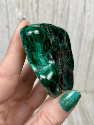 Malachite High Grade Polished Chunk from Curious Muse Crystals Tagged with Copper Stone, Crystal Healing, Dark Green Stone, Genuine Crystal, green, Hearth Chakra, hide-notify-btn, high grade, Malachite, Manifestation, Mineral Collection, Natural Mineral, polished, Raw Mineral