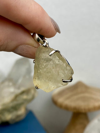 Libyan Desert Glass in Sterling Silver Pendant from Curious Muse Crystals Tagged with desert glass, hide-notify-btn, libya, necklace, Pendant, sterling silver, tektite, yellow