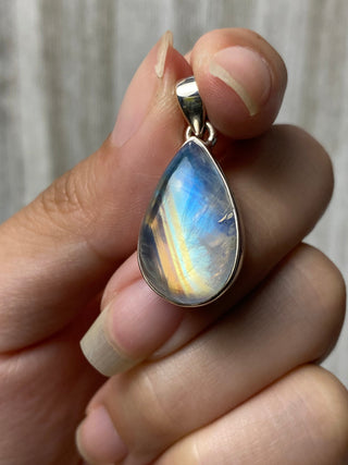 Rainbow Moonstone in Sterling Silver Pendant from Curious Muse Crystals Tagged with big crystal necklace, blue, blue crystal jewelry, blue moonstone, crystal energy, Crystal Jewelry, moonstone, natural moonstone, Pendant, rainbow moonstone, reiki healing, silver crystal jewel, Sterling, sterling silver