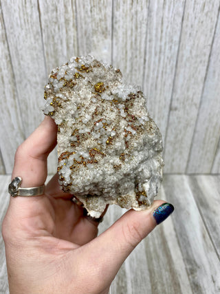 Calcite with Chalcopyrite | Cozamin Mine, Zacatecas, Mexico from Curious Muse Crystals Tagged with calcite, chalcopyrite, clear, fine mineral, gold, hide-notify-btn, mexico, raw