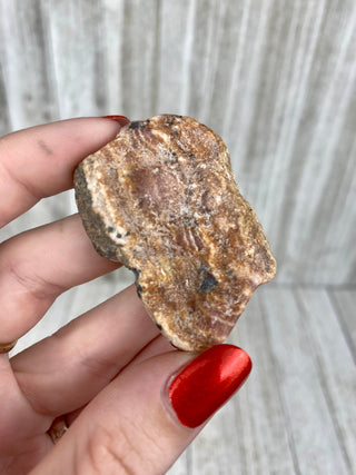 Rhodochrosite Slab from Argentina from Curious Muse Crystals Tagged with crystal, Crystal healing, crystal plate, hide-notify-btn, pink, pink crystal, reiki healing, rhodochrosite, slab, slice