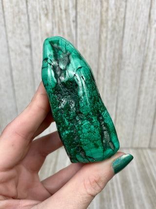 Malachite High Grade Polished Chunk from Curious Muse Crystals Tagged with Copper Stone, Crystal Healing, Dark Green Stone, Genuine Crystal, green, Hearth Chakra, hide-notify-btn, high grade, Malachite, Manifestation, Mineral Collection, Natural Mineral, polished, Raw Mineral