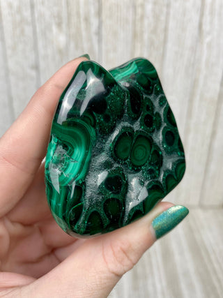Malachite High Grade Polished Chunk from Curious Muse Crystals Tagged with Copper Stone, Crystal Healing, Dark Green Stone, Genuine Crystal, green, Hearth Chakra, hide-notify-btn, high grade, Malachite, Manifestation, Mineral Collection, Natural Mineral, polished, Raw Mineral