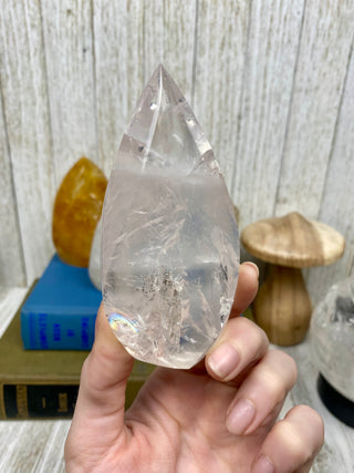 Rainbow Filled Quartz Flame from Curious Muse Crystals Tagged with brazil, carving, clear, clear quartz, crystal, flame, hide-notify-btn, polished, quartz, tower