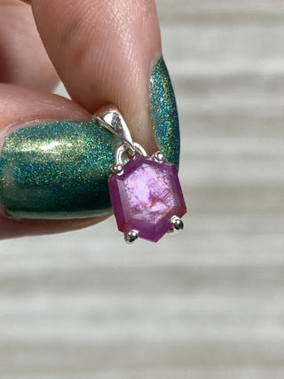 Ruby Facet in Sterling Silver Pendant from Curious Muse Crystals Tagged with asterism, corundum, crystal healing, Crystal Jewelry, energy work, hide-notify-btn, pink, red, ruby, Sterling, sterling silver