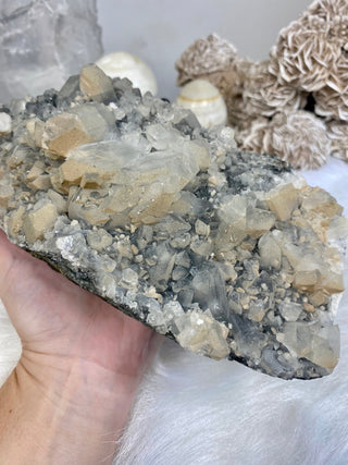 Apophyllite on Chalcedony with Tan Inclusions | India from Curious Muse Crystals Tagged with apophyllite, chalcedony, clear, hide-notify-btn, raw, raw mineral, zeolite