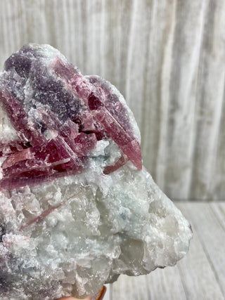 Pink Tourmaline in Albite with Lepidolite | Brazil from Curious Muse Crystals Tagged with Albite, brazil, hide-notify-btn, lepidolite, lithium, pink, raw, rubellite, tourmaline