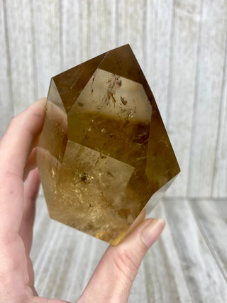 Citrine Tower from Brazil with Green Tourmaline | Polished Crystal Obelisk from Curious Muse Crystals Tagged with brazil, citrine, Crystal healing, genuine crystal, natural citrine, solar plexus chakra, tower, yellow