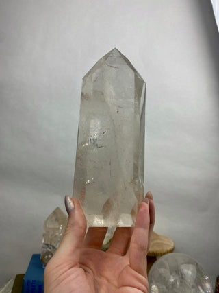 Lemurian Quartz Polished Tower | Rainbow Inclusions | Six Side Generator from Curious Muse Crystals Tagged with clear, clear brazil quartz, clear quartz, Crown crystal, hide-notify-btn, lemurian, lemurian generator, Lemurian Quartz, lemurian seed, quartz, rainbow, sunset mine, tower