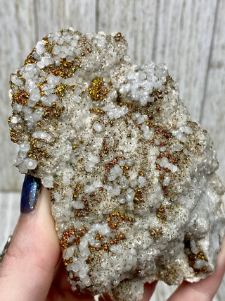 Calcite with Chalcopyrite | Cozamin Mine, Zacatecas, Mexico from Curious Muse Crystals Tagged with calcite, chalcopyrite, clear, fine mineral, gold, hide-notify-btn, mexico, raw