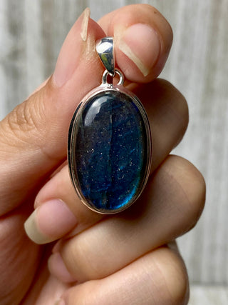 Blue Flash Labradorite in Sterling Silver Pendant from Curious Muse Crystals Tagged with big crystal necklace, blue, blue crystal jewelry, blue labradorite, crystal energy, Crystal Jewelry, full flash lab, Labradorite, Pendant, reiki healing, silver crystal jewel, Sterling, sterling silver
