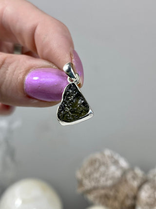 Moldavite in Sterling Silver Pendant | Genuine Tektite from Czech Republic from Curious Muse Crystals Tagged with clear, Crown crystal, crystal jewelry, genuine tektite, green, hide-notify-btn, moldavite, natural moldavite, sterling silver, tektite, Third eye stone, transformation