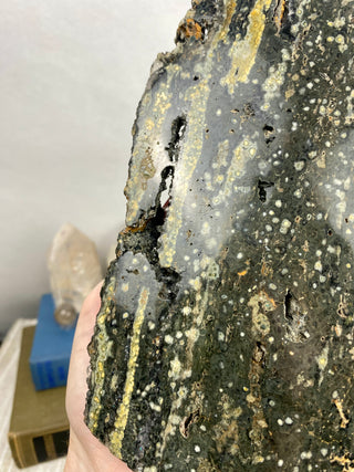 Ocean Jasper Slab | Druzy Pocket from Curious Muse Crystals Tagged with Crystal healing, drusy pocket, hide-notify-btn, jasper, Madagascar mineral, mineral collection, natural mineral, ocean jasper, Orbicular jasper, peace and calming, purple, reiki healing, slab, white
