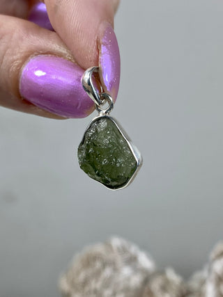 Moldavite in Sterling Silver Pendant | Genuine Tektite from Czech Republic from Curious Muse Crystals Tagged with clear, Crown crystal, crystal jewelry, genuine tektite, green, hide-notify-btn, moldavite, natural moldavite, sterling silver, tektite, Third eye stone, transformation