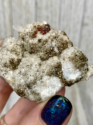 Calcite with Chalcopyrite | Cozamin Mine, Zacatecas, Mexico from Curious Muse Crystals Tagged with calcite, chalcopyrite, clear, fine mineral, gold, hide-notify-btn, mexico, raw