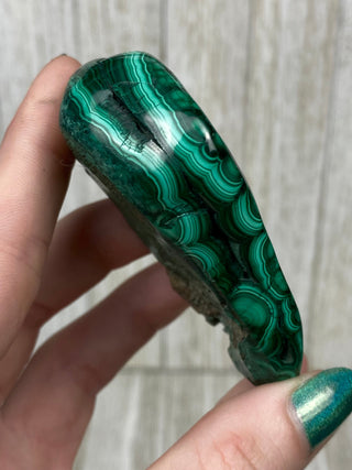 Malachite High Grade Polished Chunk from Curious Muse Crystals Tagged with Copper Stone, Crystal Healing, Dark Green Stone, Genuine Crystal, green, Hearth Chakra, hide-notify-btn, high grade, Malachite, Manifestation, Mineral Collection, Natural Mineral, polished, Raw Mineral