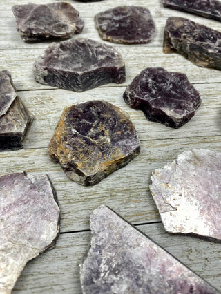 Lepidolite Mica Slices from Curious Muse Crystals Tagged with crystal, lepidolite, lithium, mica, purple, raw, raw mineral, slice