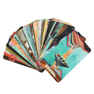 The Muse Tarot | Poetic Dreamscapes | Surrealism Art from Curious Muse Crystals Tagged with alternative tarot, astrology tarot, bright pastel art, divination tool, feminine tarot, major arcana, minor arcana, surrealism tarot, tarot deck, throat chakra, with guidebook