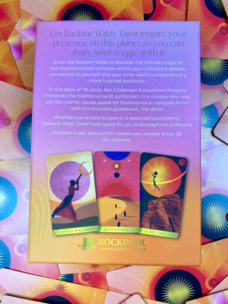 Radiant Wilds Tarot Deck - Desert Dreamscapes - Surrealism Art Divination from Curious Muse Crystals Tagged with alternative tarot, darker art style, desert dream oracle, divination tool, feminine tarot, liminal space tarot, major arcana, minor arcana, surrealism tarot, tarot deck, throat chakra, with guidebook