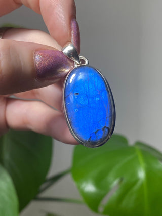 Blue Flash Labradorite in Sterling Silver Pendant | BL3 from Curious Muse Crystals Tagged with big crystal necklace, blue, blue crystal jewelry, blue labradorite, crystal energy, Crystal Jewelry, full flash lab, Labradorite, Pendant, reiki healing, silver crystal jewel, Sterling, sterling silver