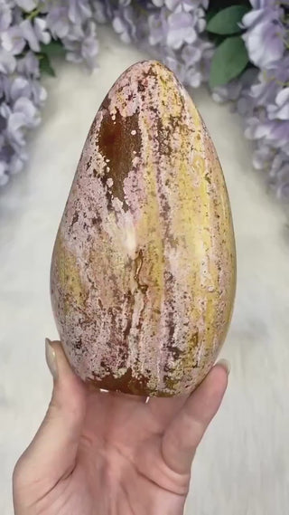 Pink Yellow Ocean Jasper Bloop - Pastel Orbicular Jasper Freeform
