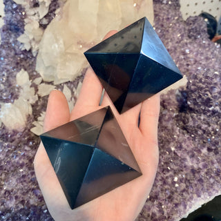 Onyx Square Pyramid from Curious Muse Crystals Tagged with black, black crystal, onyx, protection, protection charm, protection crystal, pyramid