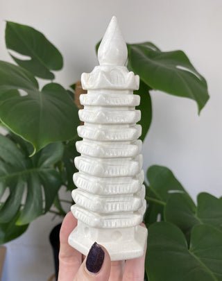 White Jade Pagoda Carving from Curious Muse Crystals Tagged with carving, hide-notify-btn, jade, sacred space, statue, white, white jade