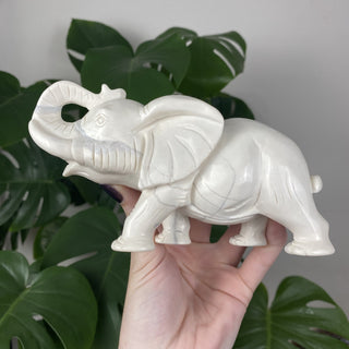 White Jade Elephant from Curious Muse Crystals Tagged with animal carving, carving, elephant, good fortune, hide-notify-btn, jade, purity, sacred space, statue, white, white jade, wisdom