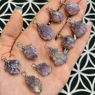 Amethyst Crystal Wire Wrap Pendant | Charm Necklace from Curious Muse Crystals Tagged with amethyst, amethyst crystal, calming energy, crown chakra, crystal jewelry, crystal necklace, handmade jewelry, purple, purple crystal charm, raw amethyst pendant, reiki jewelry, third eye, wire wrap necklace